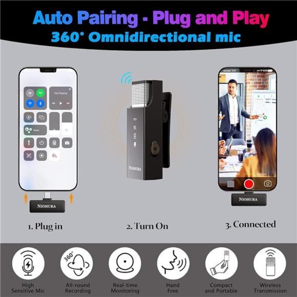 Dual Wireless Lavalier Microphone, Noise Cancellation, Charging Case - Picture 3 of 8